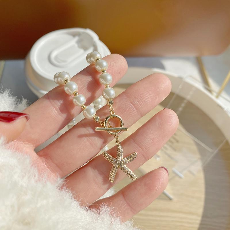 

European and American New Necklace Simple Design Pearl Clavicle Chain Sweet Temperament Starfish Fairy Sweater Clavicle Chain