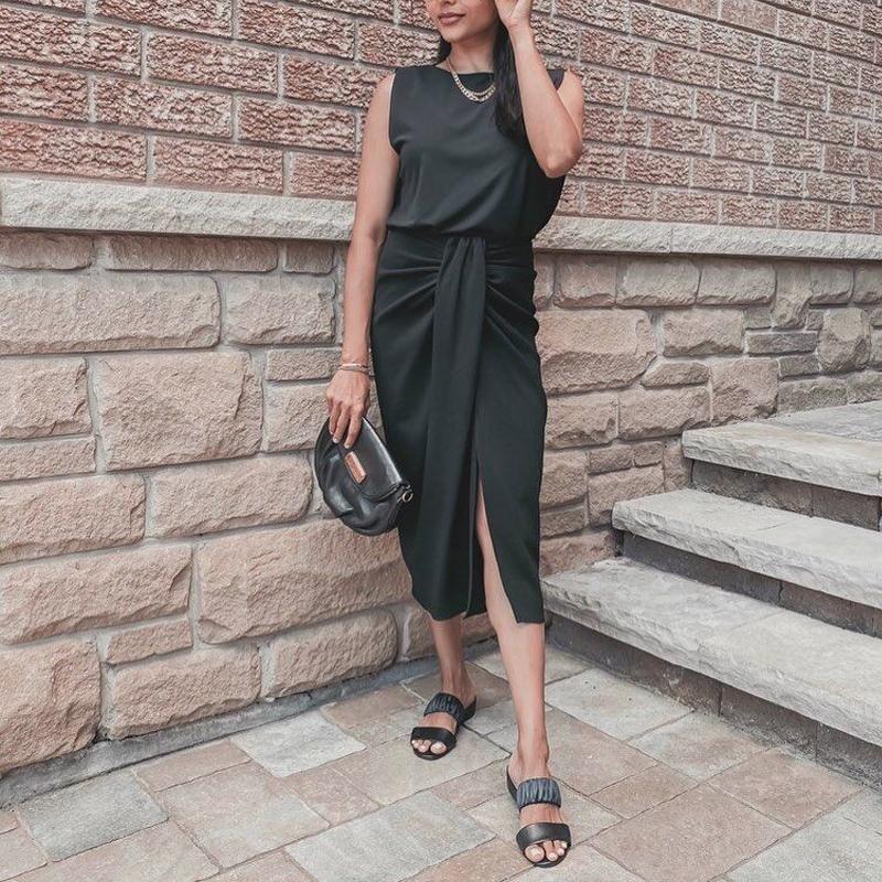 

Summer women' skirts casual solid color knotted design skirts, Black