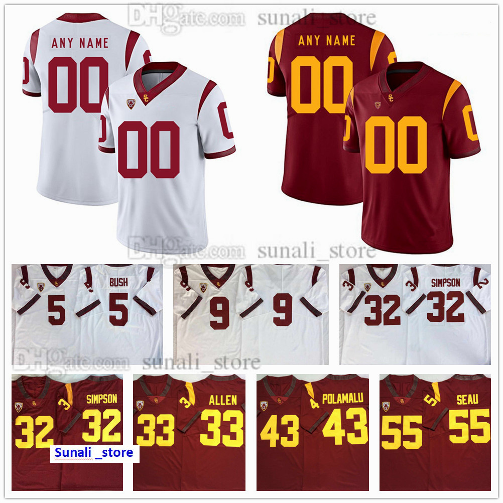 

USC Trojans College 5 Reggie Bush Jersey 9 JuJu Smith-Schuster 32 OJ Simpson 33 Marcus Allen 43 Troy Polamalu 55 Junior Seau 14 Sam Darnold 2 Robert Woods 6 Mark Sanchez, Men red