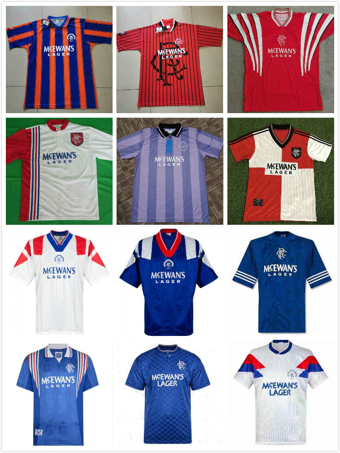 

1995 96 Retro Glasgow Rangers GASCOIGNE Soccer Jersey 87 90 93 94 97 98 99 LAUDRUP MCCOIST ALBERTZ Classic ancient Football shirt, Black;yellow