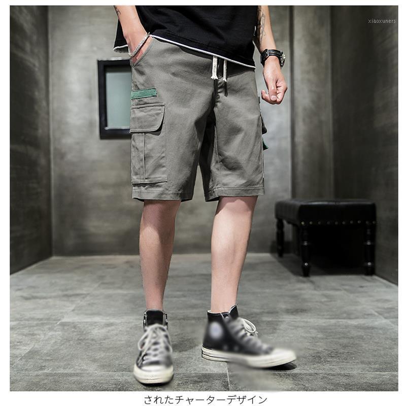

Men Cotton Knee Length Casual Shorts 3d Multiple Pockets Straight Loose Plus Size Drawstring Elastic Waist Running Sports Shorts1, L01 gray