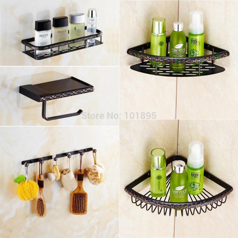 

5 Models Brass Material Bathroom Accessories Black Color of Bathroom Shelves1