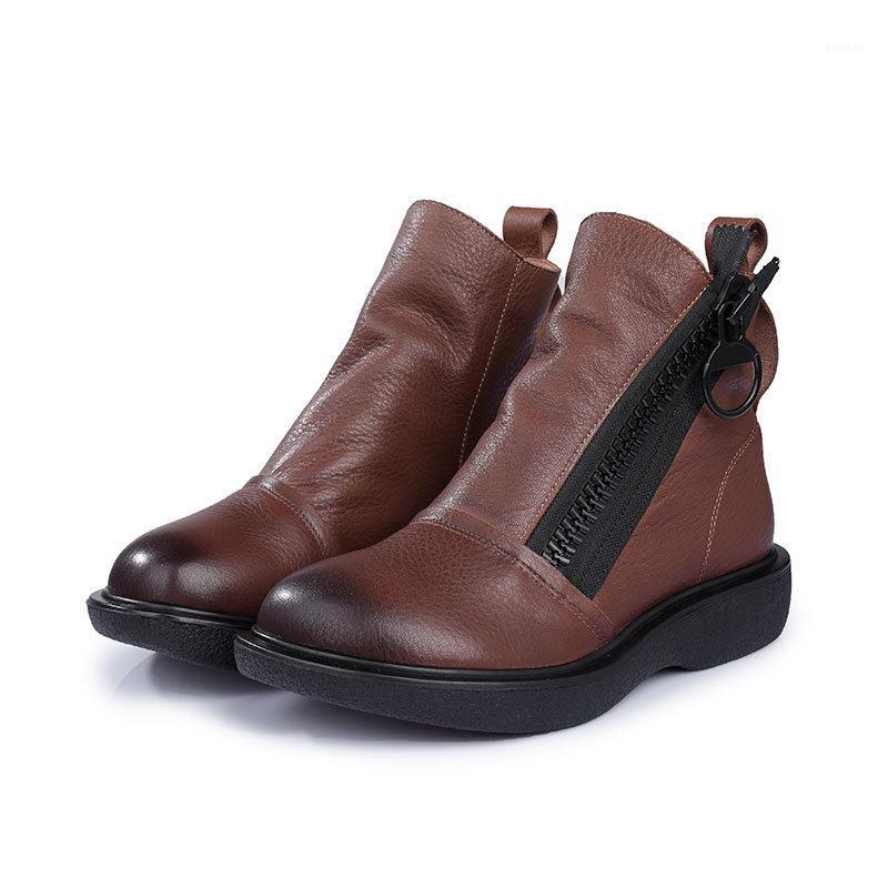 

Women's shoes autumn genuine leather boots 2020 New thick bottom Big Zipper doll head women's winter velvet short boots1, Black