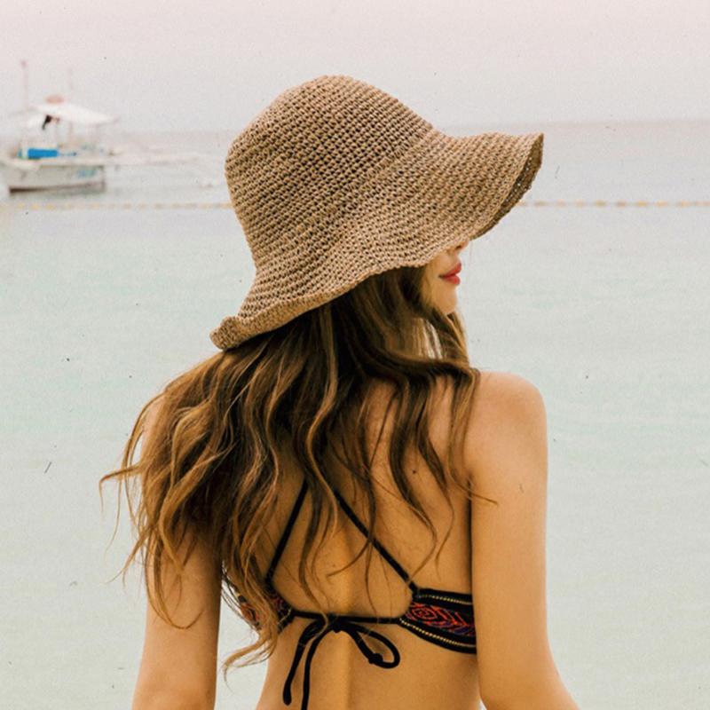 

Women Summer Floppy Foldable Ladies Straw Beach Sun Hat Beige Khaki  Wide Sunhat 2020 New Arrivals