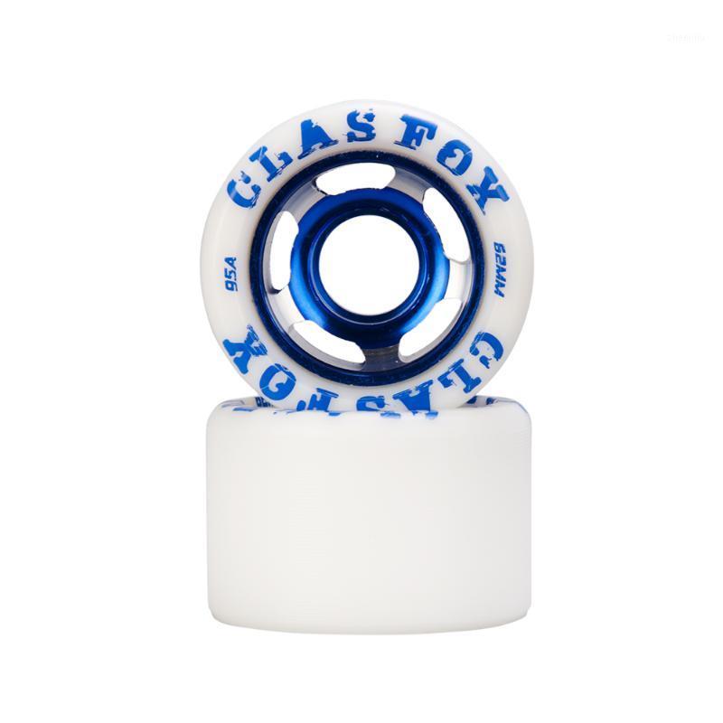 

CLAS 95A 62x42mm Speed/Derby Wheels Aluminum Roller Skate Wheels Outdoor Roller Replacement wheel (Set of 8)1, White pu blue core