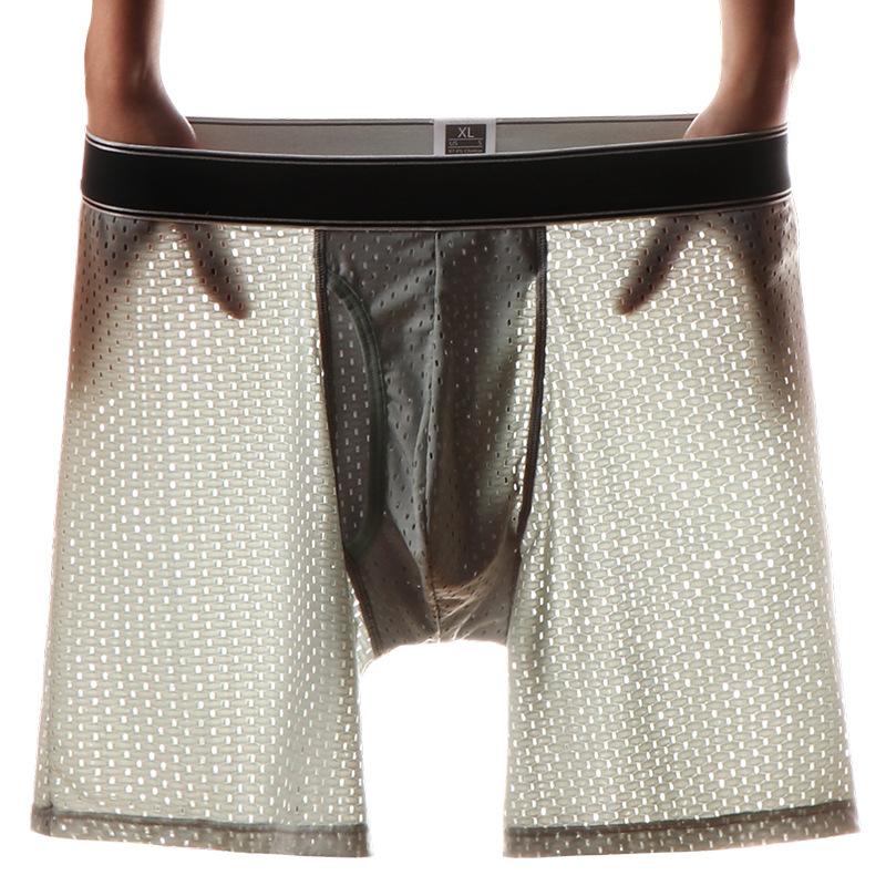 

Ice Silk Fitness Long Underwear Comfortable Men Underpants Mesh Sexy Stretch Boxers Shorts Male Panties, Red