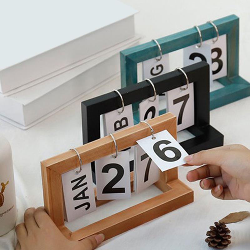 

Office Wooden Vintage DIY Flip Home Calendar Cafe Desktop Table Calendar Wood Stand Desk Desk Home Decoration1