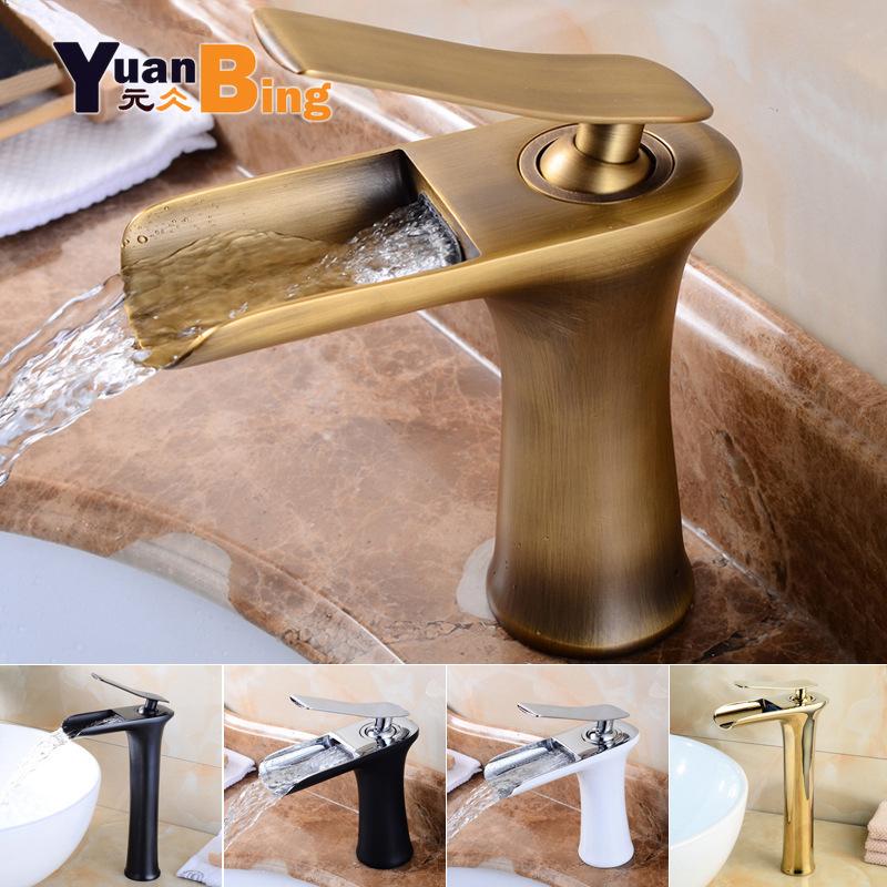 

European-style all-copper antique basin head waterfall single-hole table basin under the retro hot and cold water tap