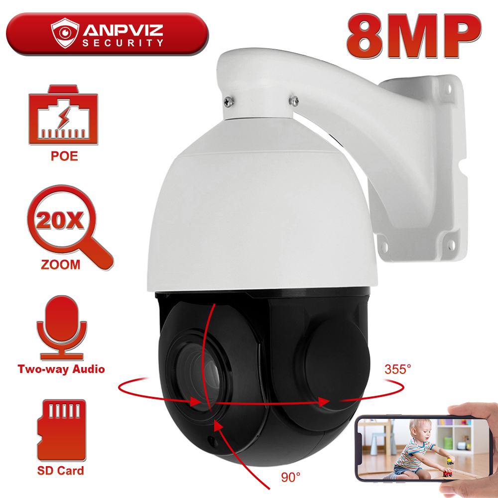 

Compatible Anpviz 8MP POE IP PTZ Camera Outdoor 20X Zoom 4.7-94mm Speed Dome Surveillance Camera 80m IR Onvif IP66