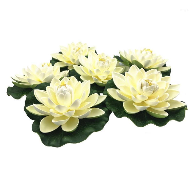 

6Pcs Artificial Simulation Lotus Fake Water Lily Pool Floating Lotus Leaf Flowers Home Garden Wedding Fish Pond Aquarium Decorat1, White