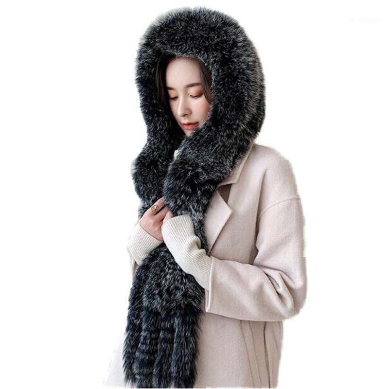 

Fur Hats Scarf One Pieces Women Real Fur Cap Winter Warm Neckerchief With Tassel Fluffy Soft 6Colors1