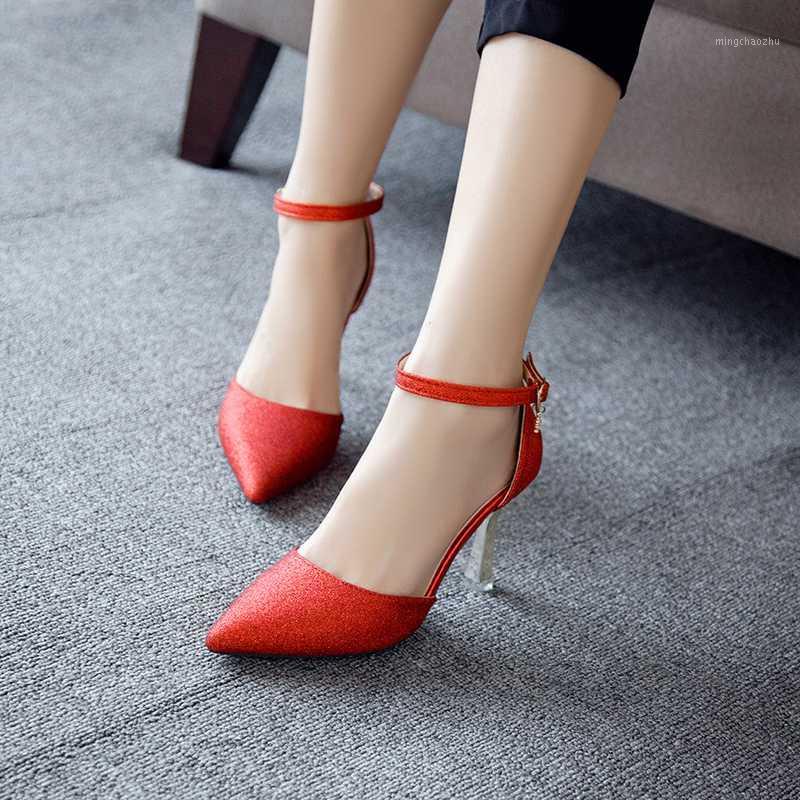 

Sequin High Heels Women Shiny Ankle Strap Pointed Toe sandals women Summer shoes Sexy Party Wedding shoes Stiletto Metal Heels1, Gold