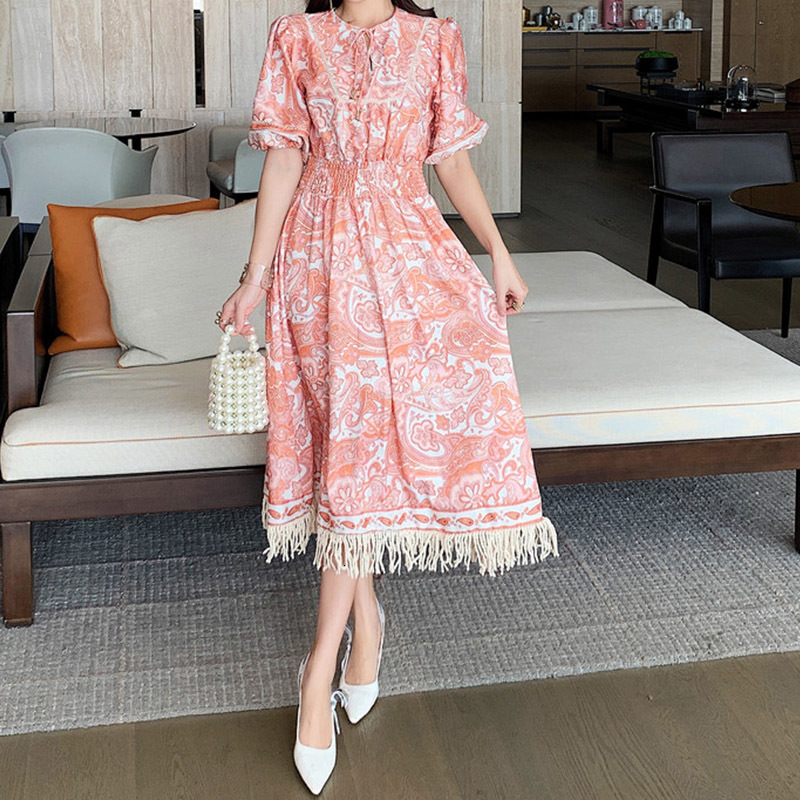 

2021 Vintage Printed for the Woman with Low-sleeve, Short-lived Waistband Fashion Dresses Tassel Lady in New Women's Dress Mo51