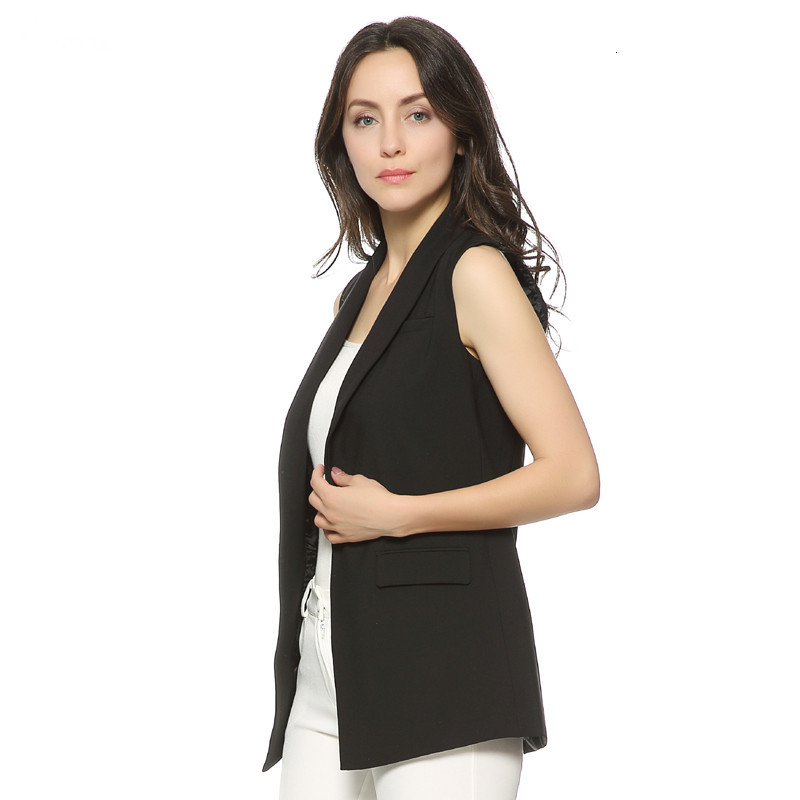 

2021 New Women's Jacket Office Lady Clothing Summer Designer Blazer Coat Solid Formal Suit Loose Sleeveless Vest Women Nc4d, Navy blue