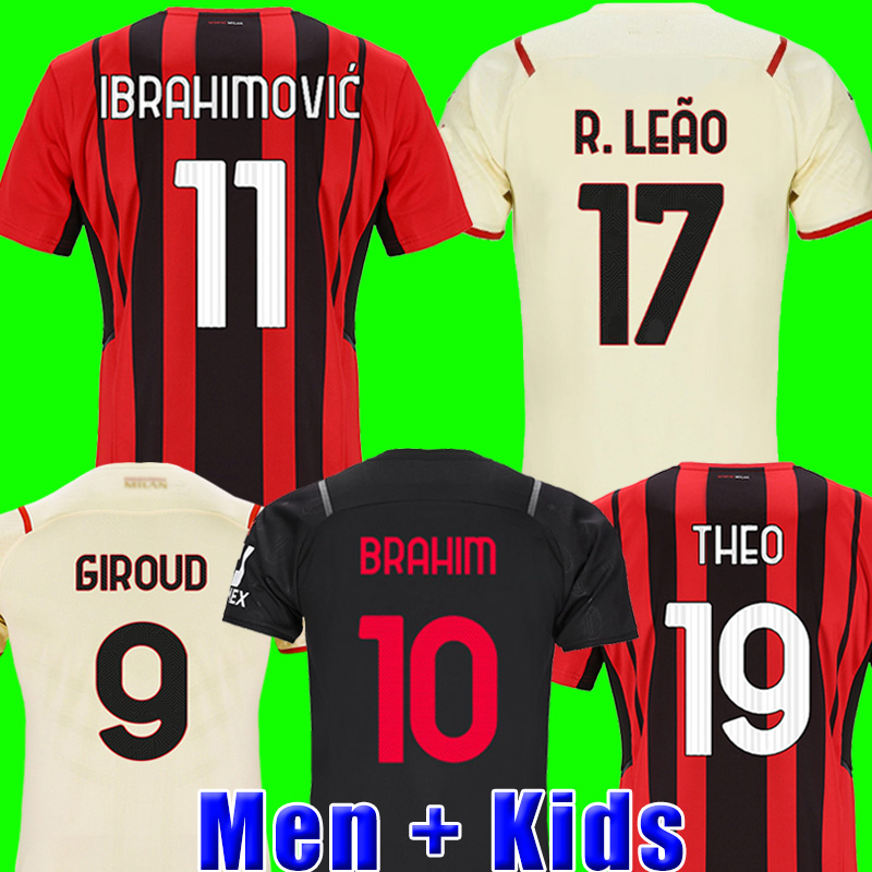 

IBRAHIMOVIC 21 22 soccer jersey AC GIROUD BENNACER KESSIE ROMAGNOLI CALHANOGLU TONALI REBIC 2021 2022 football shirt maillot men + kids kit away tops, 21/22 kids home