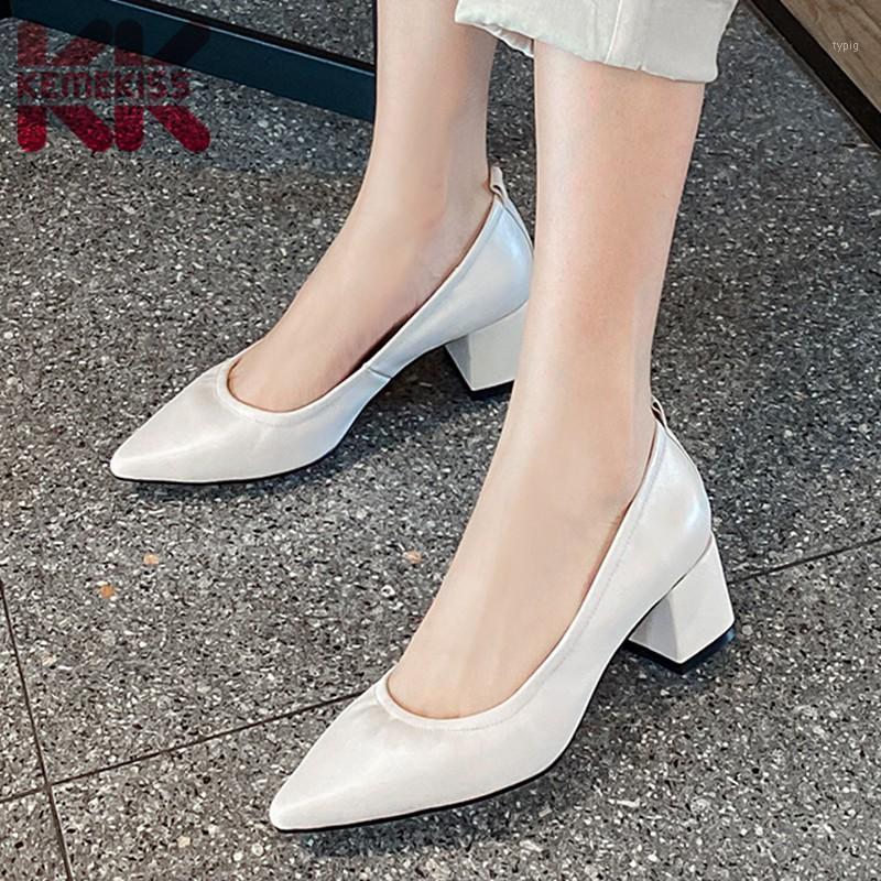 

KemeKiss Woman High Heel Shoes Real Leather Thick Heel Woman Pumps Fashion Simple Office Ladies Shoes Footwear Size 33-421, Black heel 5cm