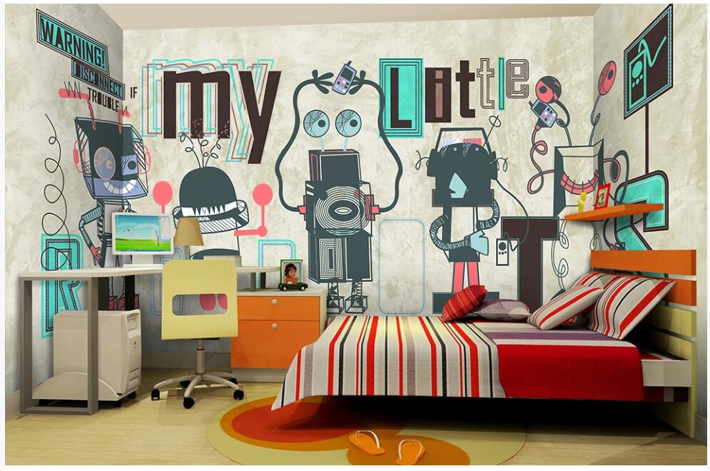 

3d wallpaper custom photo Hand drawn comic robot children's room home decor 3d wall murals wallpaper for walls 3 d in the living room, Non-woven wallpaper
