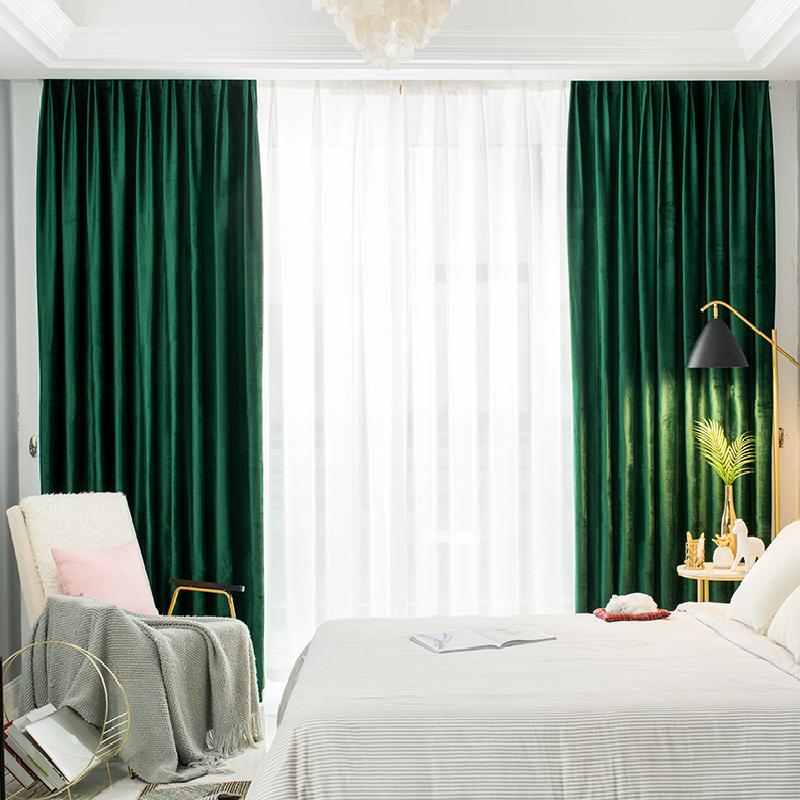 

Nordic Style Curtains for Living dining Room Bedroom Soft Design Dark Green Gloss Italian Flannel Stage Curtains Customization, Tulle