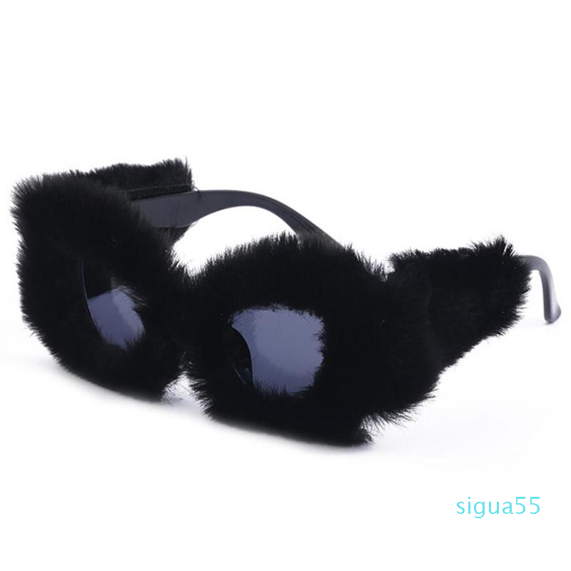 

Sunglasses Fuzzy Cat Eye Women Black Brand Designer Oversized Sun Glasses Female Funny Party Eyewear Fashion Accessories