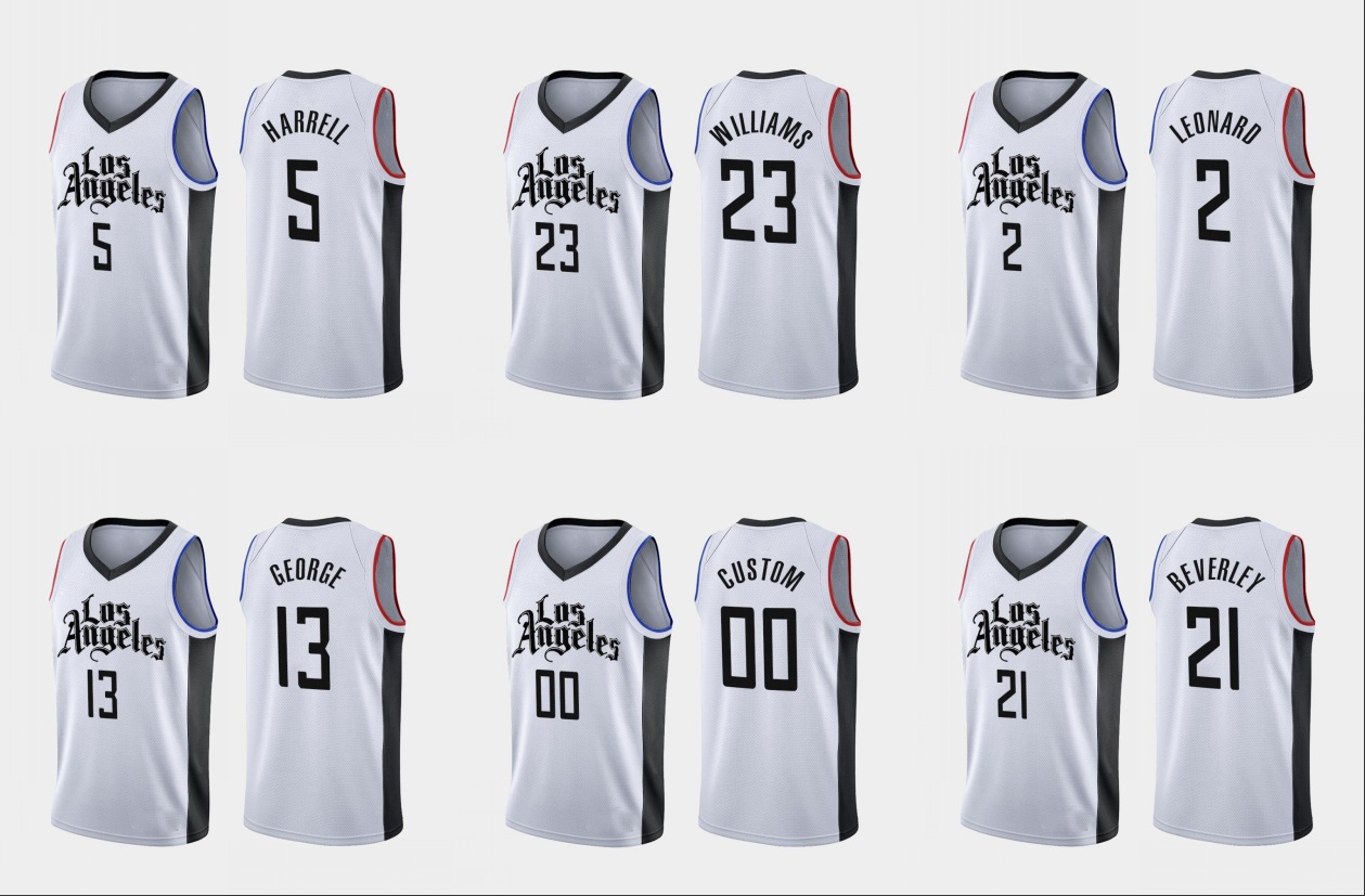 

Los Angeles Clippers Men Paul George Kawhi Leonard Lou Williams Montrezl Harrell Patrick Beverley NBA White Custom Jersey, Black