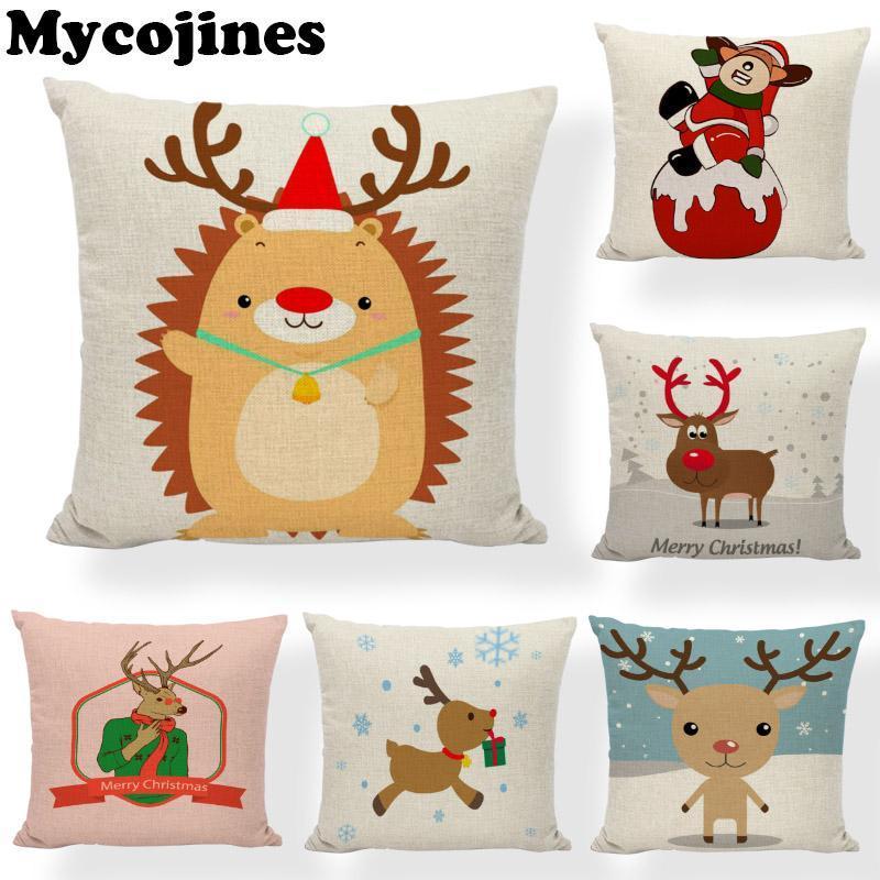 

Promotion Kawaii Linen Christmas Pillowcase Deer Mr. Cat Snowman Gift Sofa Lounge Car Seat Home Decoration Cushion Cover 45*45CM1