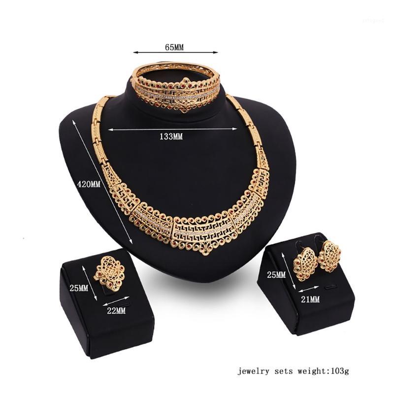 

Earrings & Necklace GENBOLI Boho Simple Earring Bracelet Ring Set Gold Color Rhinestone Nigerian Wedding Jewelry Parure1, As pic