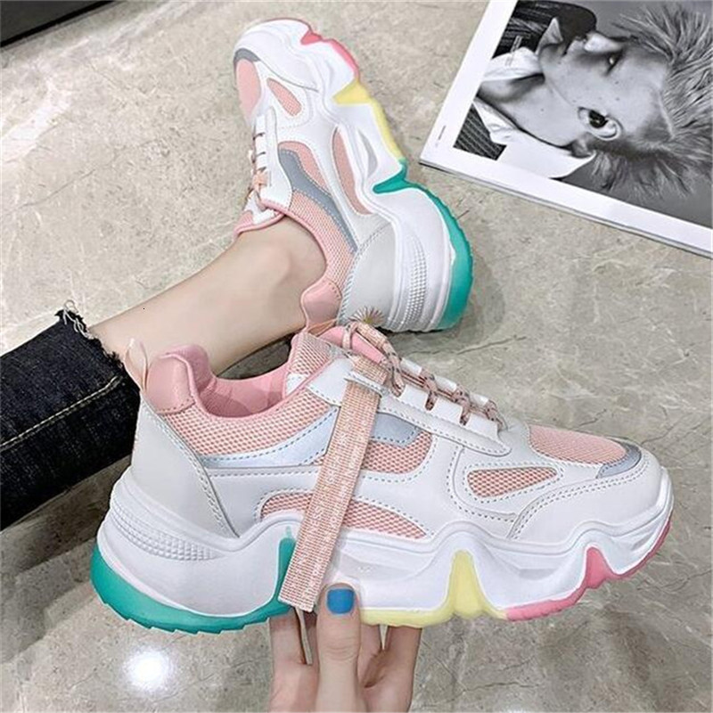 

2021 New Foot Round Father Spring Summer of the Women Thick Pink Sports Shoes Lace Up to Female Tennis Trainers 7ZX3
