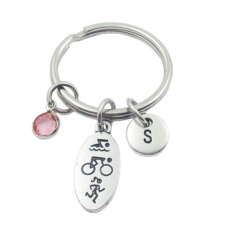 

Triathlon Initial Letter Birthstone Keychains Keyring Creative Fashion Jewelry Women Gifts Accessories Pendant