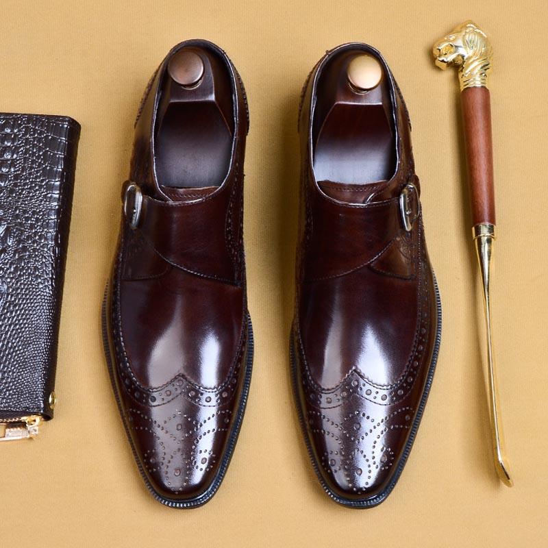 

Slip on Genuine Leather Shoe Business Handmade Dress Oxfords Shoes for Men with Buckle Strap Office Social Shoes A67, Black