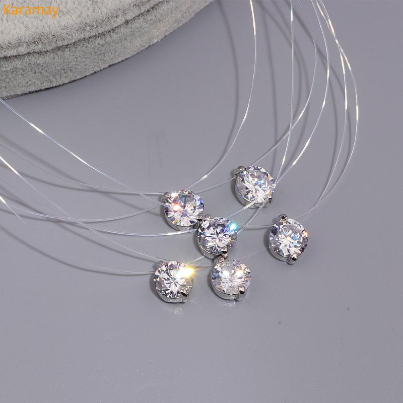 

Sexy Transparen Invisible Line White Cubic Zircon Choker Necklace For Women 2021 New Crystal Jewelry Bijoux Super Shinning