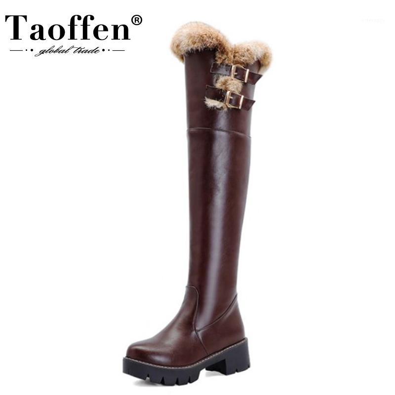 

Taoffen Size 35-43 Women Over Knee Boots Plush Fur Round Toe Metal Buckle Plush Fur Zipper Shoes Winter Boots Fashion Footwear1, Black