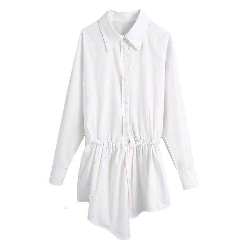 

2021 New Streetwear Women Solid White Turn Collar Shirts Fashion Ladies Loose Long Tops Elegant Female Chic Draped Blouses Rh7w