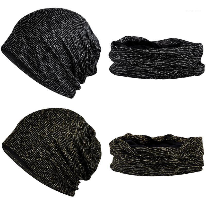 

Ladies Shiny Baggy Hat Soft Elastic Slouchy Beanie Cap Multi-Use Neck Scarf Hat RXHAT00641, Silver