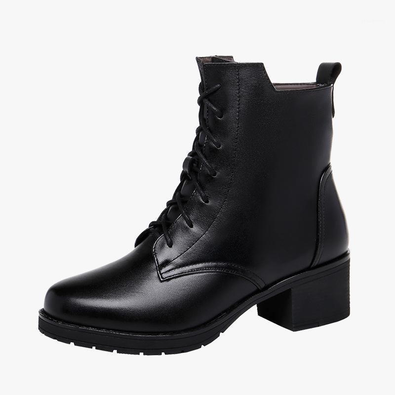

Size (33-43) Middle Heels 5CM Women Boots Snow Winter Shoes 2021 Ankle Platform Boots Ladies Genuine Leather Shoes Thick Sole1, Fur lining