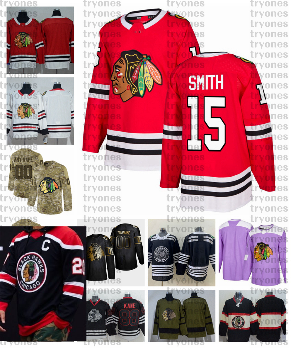 

2021 Reverse Retro #15 Zack Smith Chicago Blackhawks Hockey Jerseys Golden Edition Camo Veterans Day Fights Custom Cancer Shirts, Beige