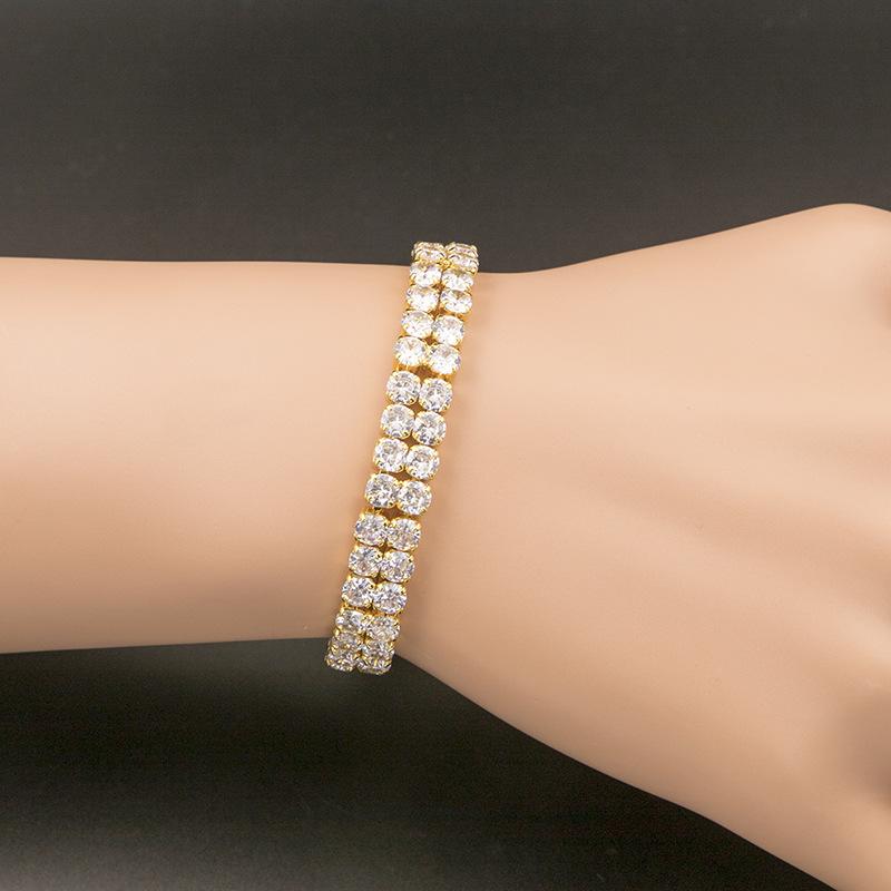 

Simple hip-hop shiny men's double row bracelet, light luxury temperament inlaid zircon plating wide women's bracelet