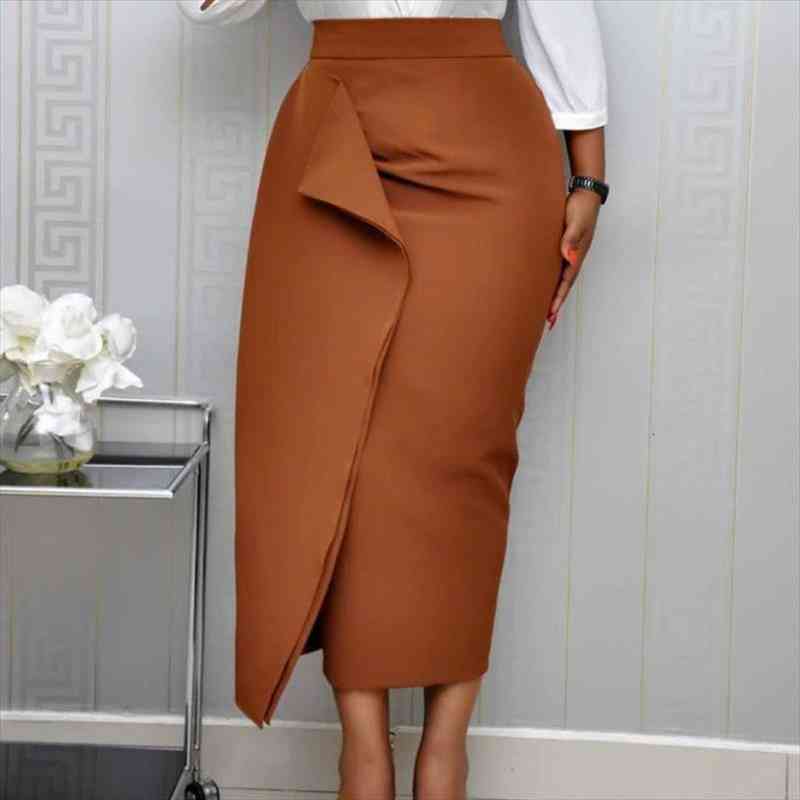 

women bodycon pencil skirts high waist slim midi modest classy female package hip jupes falad officewear elegant femme fashion, Black