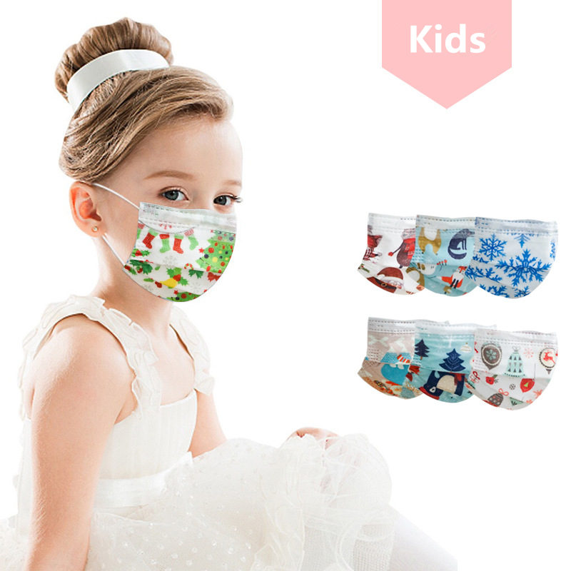 

Stock Kids Cartoo Printed Disposable Face Masks Anti Dust Mouth Cover Non Woven Christmas Outdoor Party Masks FY0106