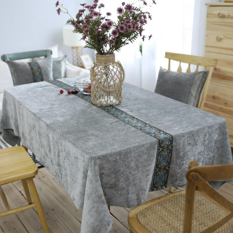 

Nordic Embroidery Tablecloth Dining Table Coffee Table Solid Cover Rectangular Cloths Szary Aksamit Tkaniny Obrusy1, Gray