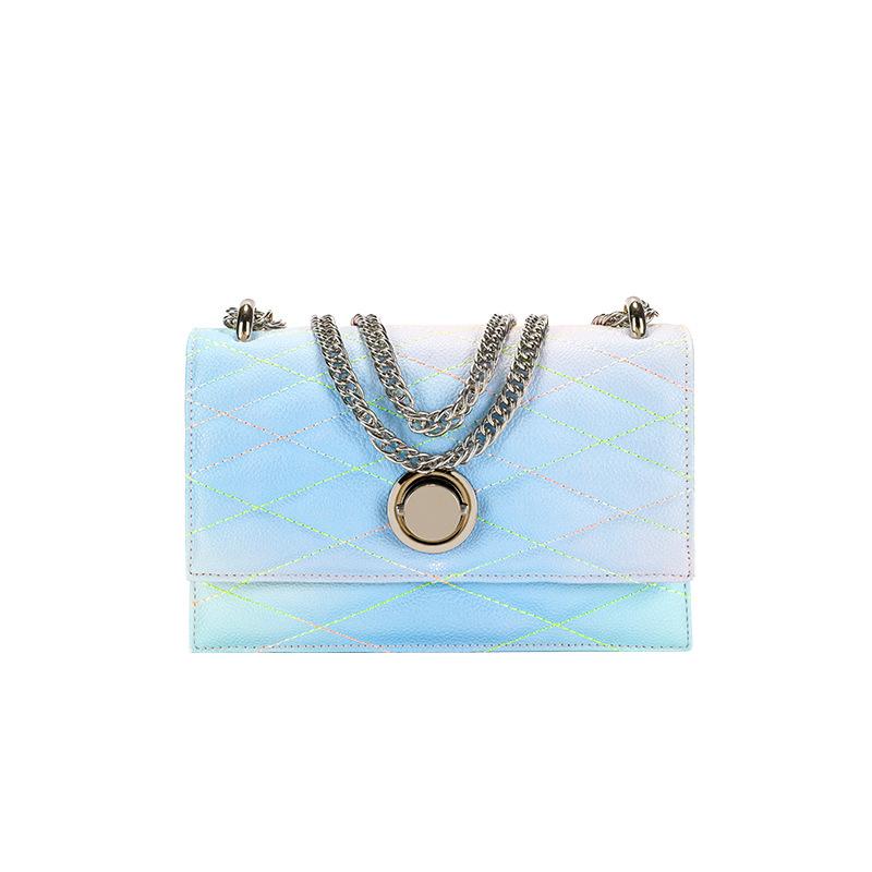 

French Niche Rhombic Chain Bag Shoulder Small Fragrance High Sense PU Female Bag 2020 New Rainbow Messenger 31183, Small color