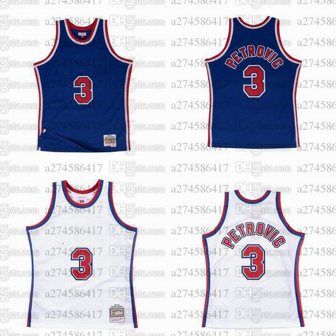

Custom Men youth s-6XL basketball BrooklynCity team 3 DRAZEN PETROVIC Mitchell & Ness 1992-93 White Hardwoods Classics retro Jersey, Black;red