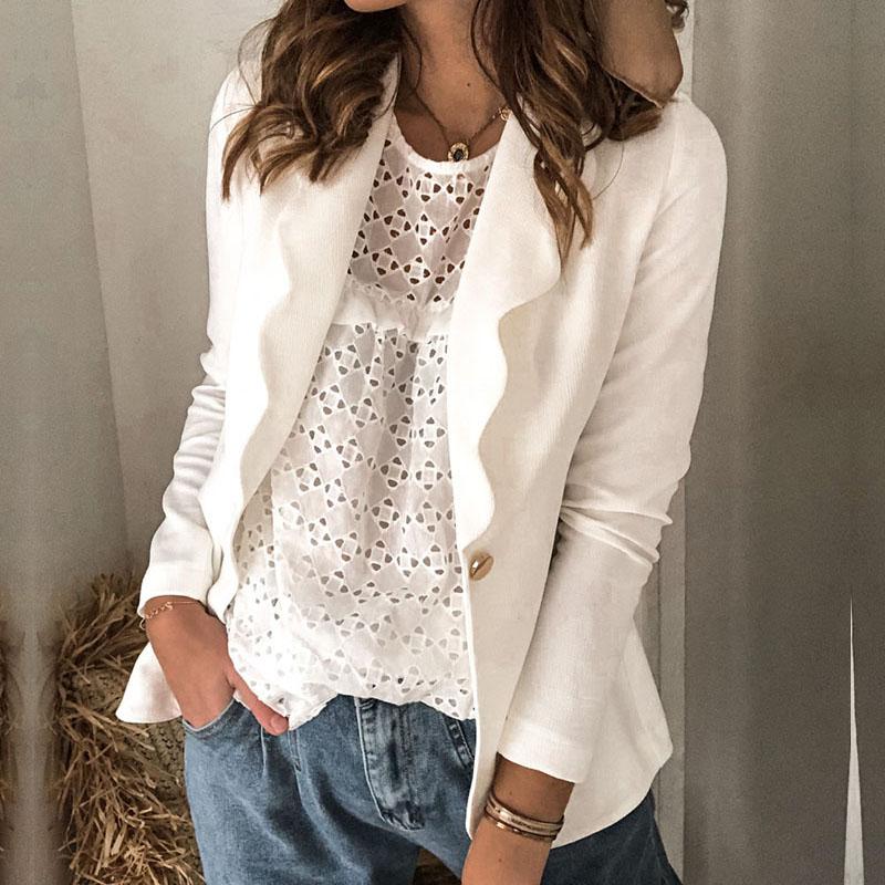 

Button Blazer Women 2021 Office Ladies Blazer for Women Solid Casual Coat Long Sleeve Slim Female Blazers and Jacket Suit 5XL, Black