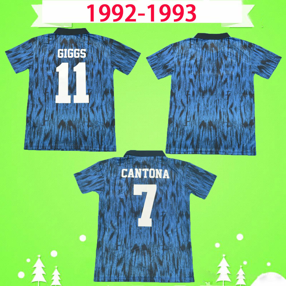 

Manchester 1992 1993 Man Retro Version utd vintage classic Soccer Jerseys 92 93 Football Shirts Cantona Giggs away blue top quality