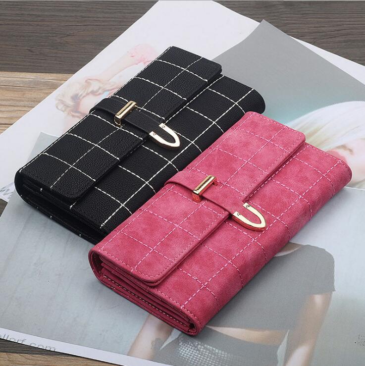 

Factory wholesale women bag Classic Plaid womens wallets Vintage leather long purses frosted leatheres hand longs wallet Joker leathers storage handbag, Blue(boutique box)