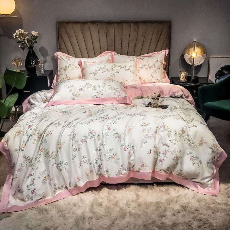 

Luxury Bedding Set soft Tencel Bed Linens Bed Sheet Set printed flowers Bedclothes Queen/King Size cover 4pcs, 21