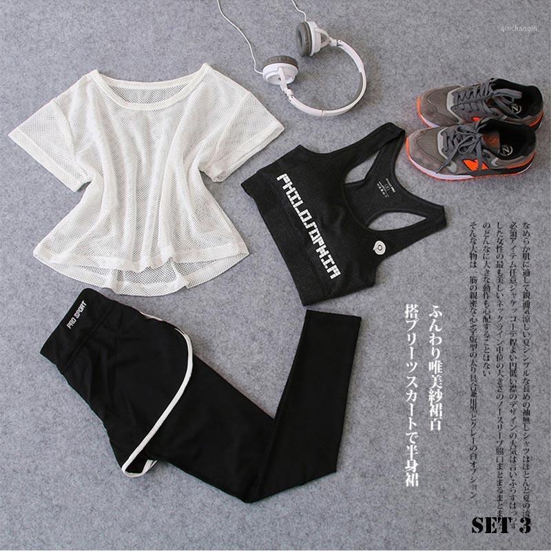 

Sport Wear Three Piece Yoga Set Sport Shirt for Women Sports bra Fitness Flare Pants Leggings Tracksuit Gym Leggings 15 Colours1, Set 3