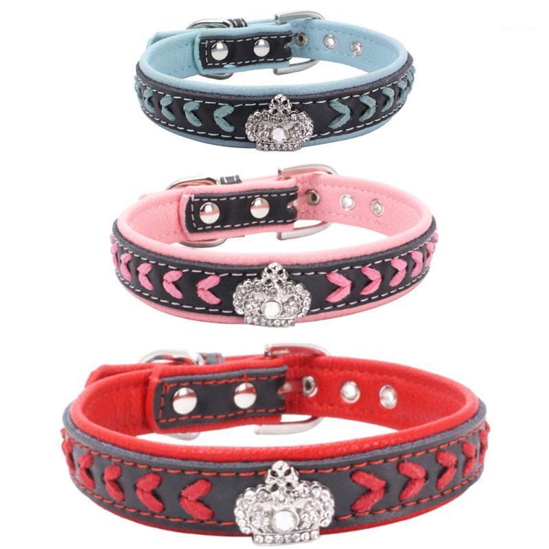 

New PU Leather Dog Collar Diamond Crown Creative Knitting Dog Necklace for Medium Pet Collar Pet Accessories Leashes1