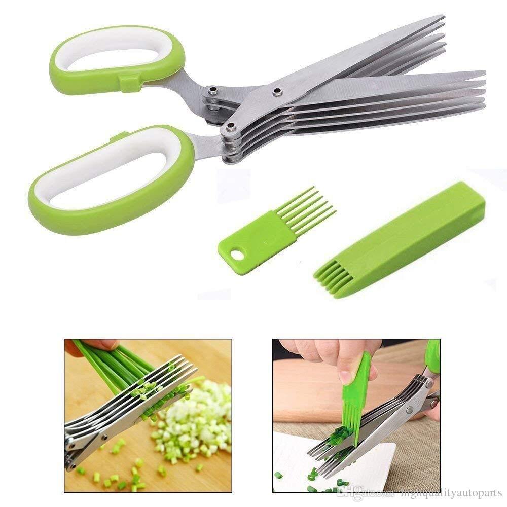 

Kitchen Herb Scissors, Multipurpose Herb Cutting Scissors Kitchen Shears Stainless Steel 5 Blades With Cleaning Brush & Cover Comb Qolux