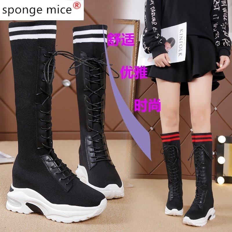 

Stretch socks, shoes, boots, high heels flat heels platform shoes womens boots women boots 2020 Slip-On Spring/Autumn, Black and red