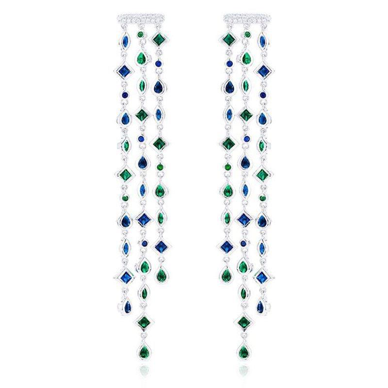 

Multicolor Cubic Zirconia Tassel Earrings For Women 2021 Long Statement Earrings Design Luxury Wedding Jewelry
